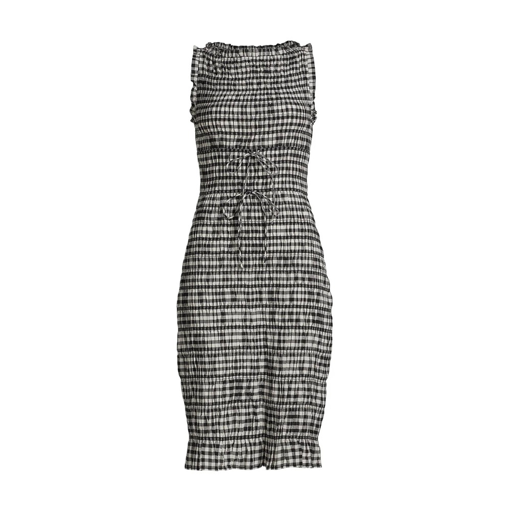 DOEN Rosella Smocked Plaid Knee Length Dress Black/White Size Medium New W/ Tag